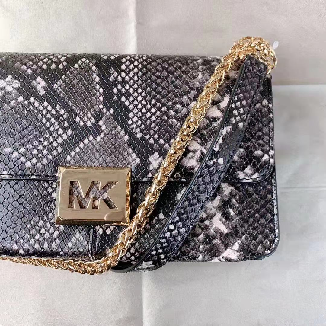 MICHAEL KORS 35F1G6SL3G Sonia Medium Snake Embossed Faux Leather Shoulder Bag In Black MICHAEL KORS 35F1G6SL3G Sonia Medium Snake Embossed Faux Leather Shoulder Bag In Black